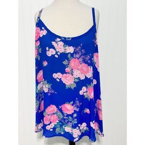 Torrid Womens Floral Sleeveless Lace-Up Back Round Neck Tank TopBlue Pink Size 4